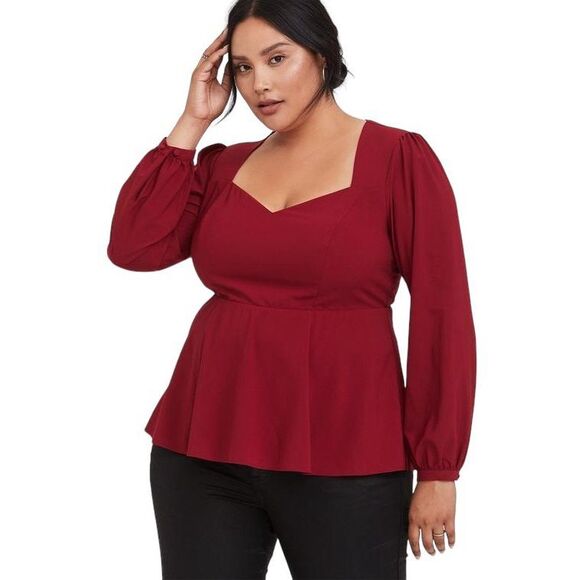 Torrid Plus Size 3X Top Peplum Crepe Sweetheart Neck Top Red‎ Keyhole Blouse 686 - Picture 12 of 12